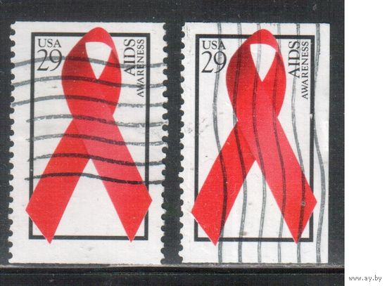 США-1993, (Мих.2426 Е+К) , гаш., СПИД, Медицина (одиночка), 2 зубцовки(2)