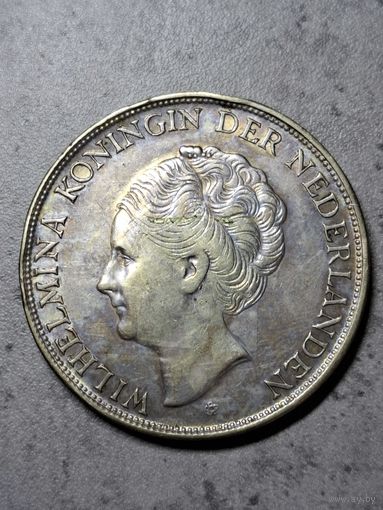 Нидерланды 2.5 гульдена 1944 25 грамм серебра 720 пробы