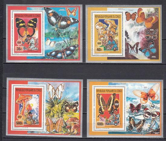 Фауна. Бабочки. Конго. 1991. 4 блока. Michel N бл42,43,46,47 (25,0 е)