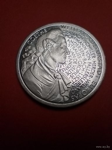 10 марок 1999. Германия. 250 лет со дня рождения Иоганна Вольфганга фон Гете. Серебро. С рубля. (01)