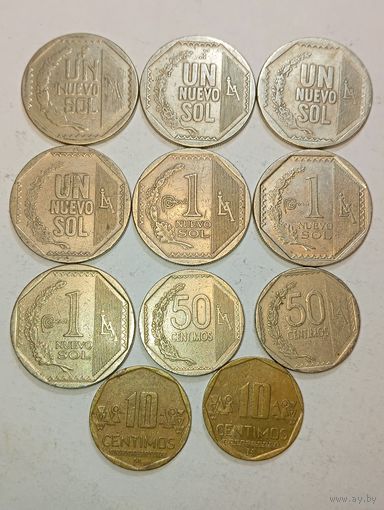 Перу 1 соль 1994 , 2000 , 2004 , 2007 , 2012 , 2014 , 2015 года , 50 сентимо 2011 , 2013 года и 10 сентимо 2017 , 2018 года .