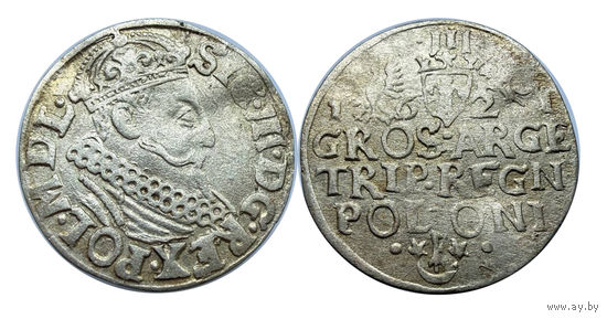 Трояк (3 гроша) 1621 года Краков Сигизмунд III Ваза