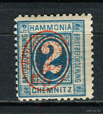 Германия - Хемниц - Местные марки - 1887 - Надпечатка (красн.) Герб на 2Pf - (перевернутая надпечатка) - [Mi.10bb] - 1 марка. MNH.  (Лот 99CS)