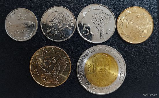 Намибия  5, 10, 50 центов, 1, 5, 10 долларов 2009 - 2012 год (набор 6 монет).