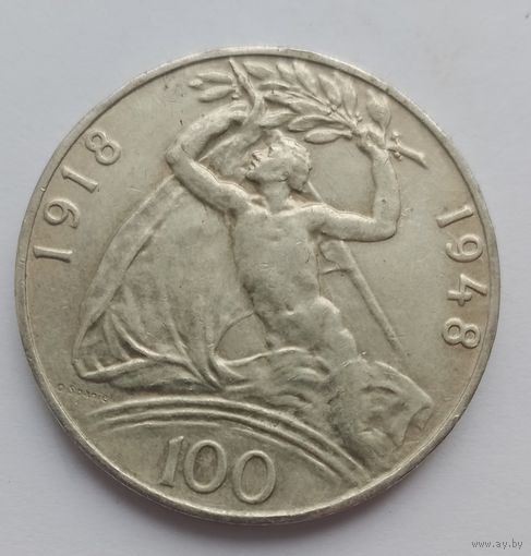 100 крон 1948 года. 30 лет Независимости. Чехословакия.