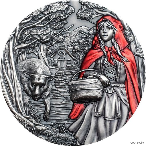 RARE Острова Кука 20 долларов 2019г. "Сказка. Красная шапочка". Монета в капсуле, подарочном футляре; номерной сертификат; коробка. СЕРЕБРО 93,30гр.(3 oz).