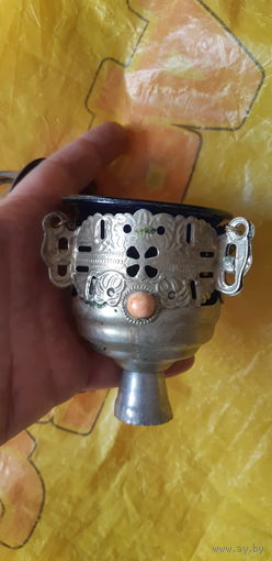 Лампадка старая медная, посеребрение