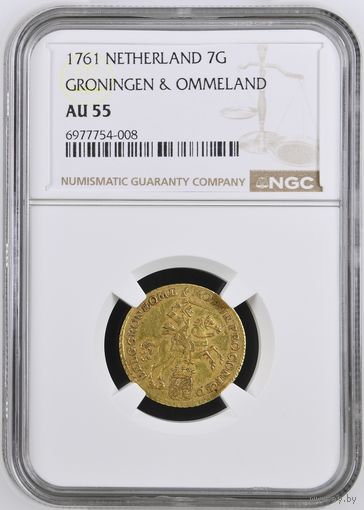 Нидерланды. 7 гульденов 1761г. Гронинген-Амиланд. NGC AU55. Редкий.