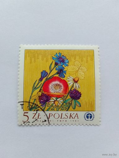 Марки  Цветы  Польша 1982   1 шт. -  0,40 руб.