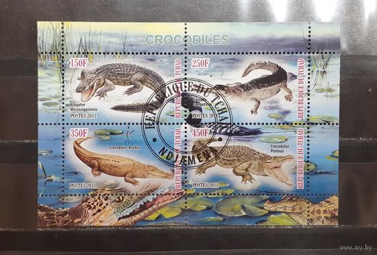 Чад. 2011 год. Фауна. рептилии. Крокодилы (малый лист) (1109)