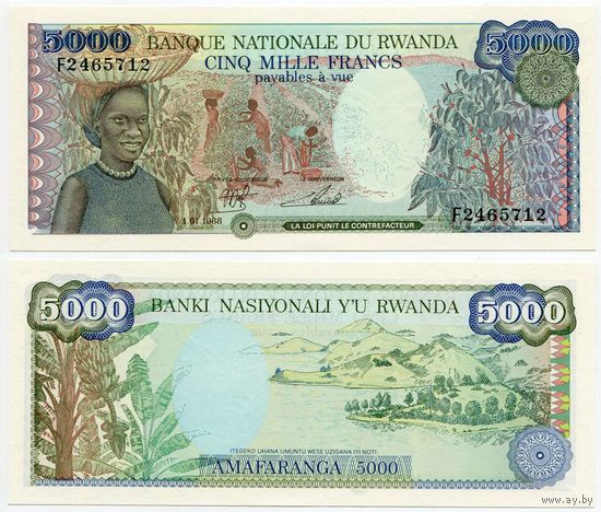 Руанда. 5000 франков (образца 1988 года, P22, UNC)