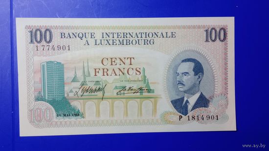 Люксембург 100 франков 1968 unc.