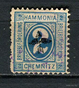 Германия - Хемниц - Местные марки - 1887 - Надпечатка (черн.) Стрела на 2Pf - [Mi.19bi] - 1 марка. Гашеная.  (Лот 100CS)