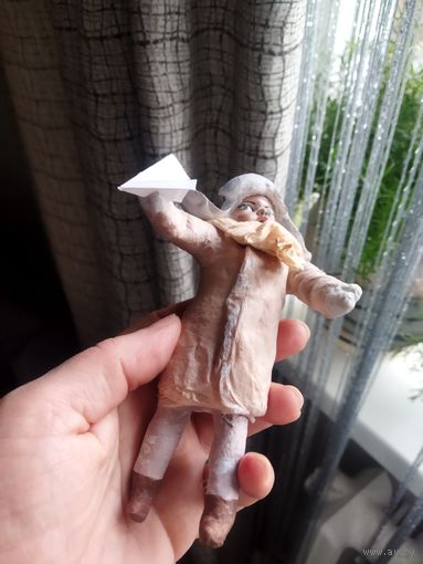 Ватная ёлочная игрушка мальчик с самолетиком