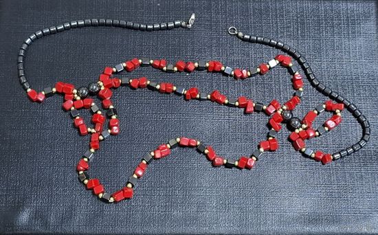 Винтажные бусы со вставками красного цвета, гематит. Времен СССР