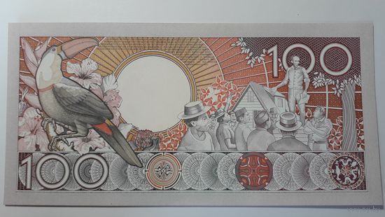 Суринам, 100 гульденов 1986 г. Серия E. UNC.
