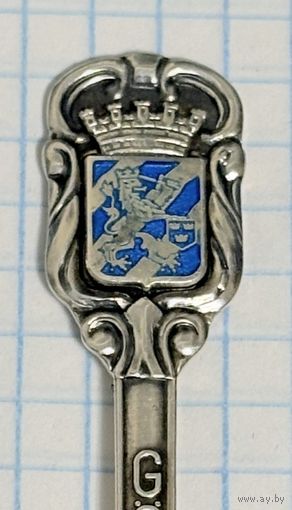 С 1 РУБЛЯ! ВИНТАЖНАЯ СУВЕНИРНАЯ ЛОЖКА СЕРЕБРО 925 ШВЕЦИЯ ЭМАЛЬ ГЕРБ ГОРОДА ГЁТЕБОРГ