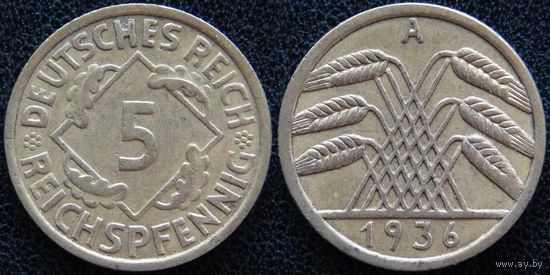 YS: Германия, 5 рейхспфеннигов 1936A, KM# 39 (2)