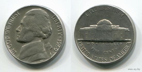 США. 5 центов (1969, буква D)
