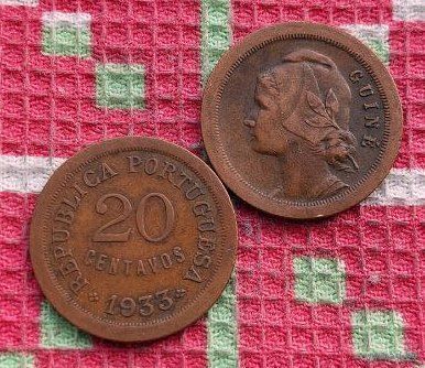 Португалия. Колония Гвинея 20 сентаво 1933 года, UNC. Предложи свою цену или обмен!