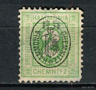 Германия - Хемниц - Местные марки - 1887 - Надпечатка (черн.) Герб на 2Pf - (есть тоноке место) - [Mi.11aa] - 1 марка. Чистая без клея.  (Лот 105CS)