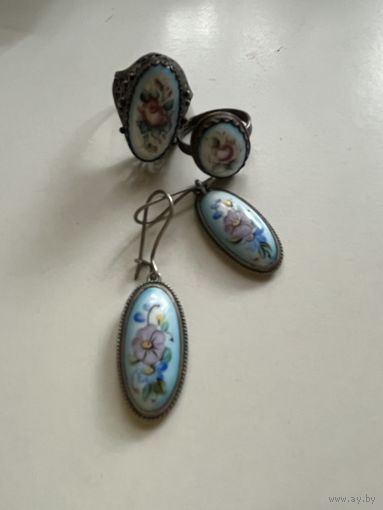 Набор украшений ( серьги , перстень) финифть