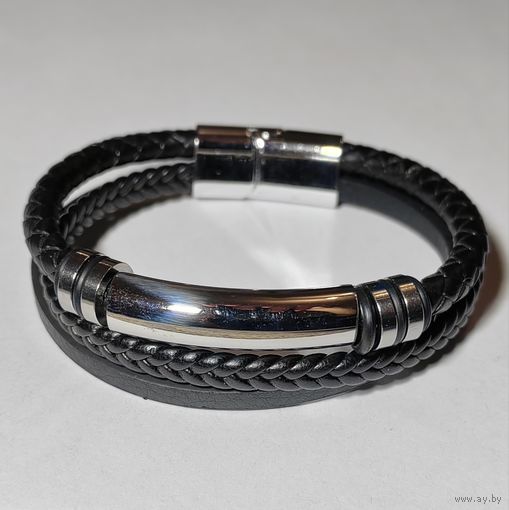 Браслет кожаный "Стальная воля" (Silver version)