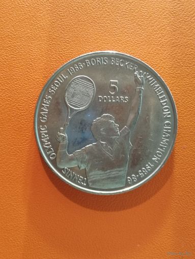 Ниуэ, 5 долларов, 1987 год, XXIV летние Олимпийские Игры, Сеул 1988 - Теннис, Борис Беккер