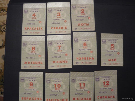 Проездные билеты. г.Минск 2012.