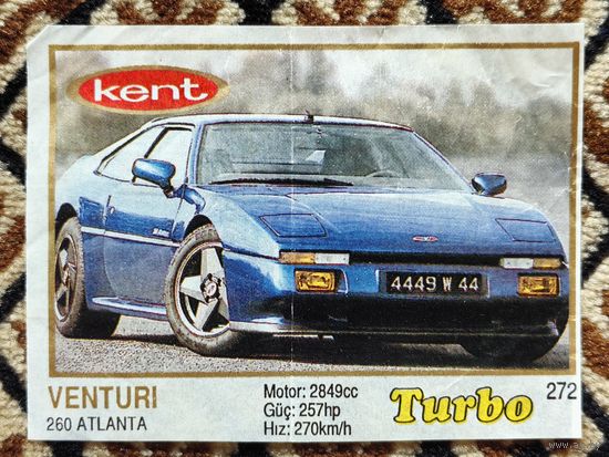 Вкладыш Turbo (Турбо) 5 серия (261-330, Yellow, золотая толстая рамка), номер 272, Venturi 260 Atlanta. Возможен небольшой торг.