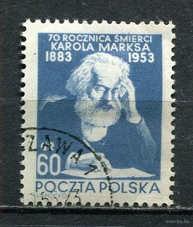 Польша - 1953 - Карл Маркс 60Gr - [Mi.795] - 1 марка. Гашеная.  (Лот 63Gu)-T4P3