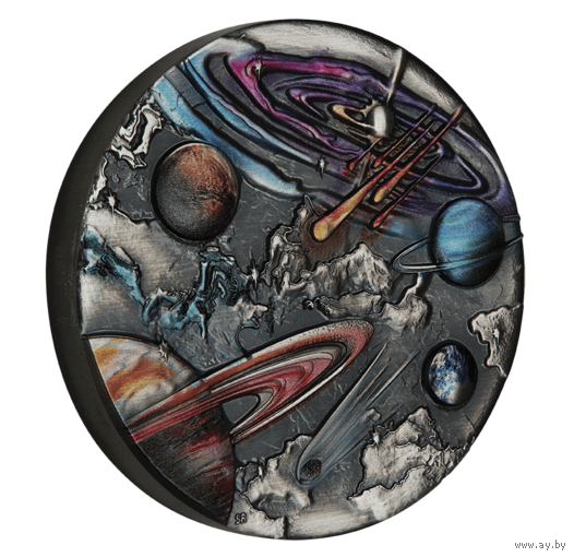 Тувалу 5 долларов 2024г. "Звездное небо и планеты. Космос. Вселенная". Уникальная окраска. Монета в подарочном футляре; номерной сертификат; коробка. СЕРЕБРО 155,533 гр.(5 oz).