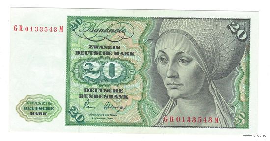 Германия ФРГ 20 марок 1980 года. Состояние аUNC!