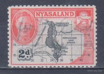 [2057] Британские колонии. Ньясаленд 1945. Георг VI.Карта колонии. Гашеная марка.