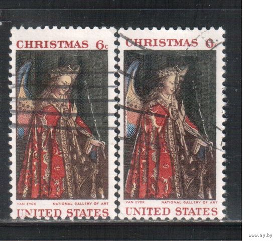 США-1968, (Мих.972 х+у) , гаш.  , Рождество,  Живопись(одиночка), 2 типа бумаги(1)