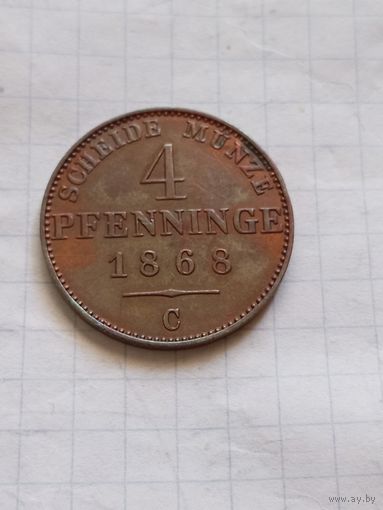 4 пфеннига (1/90 талера) 1868 года в отличном состоянии!!!
