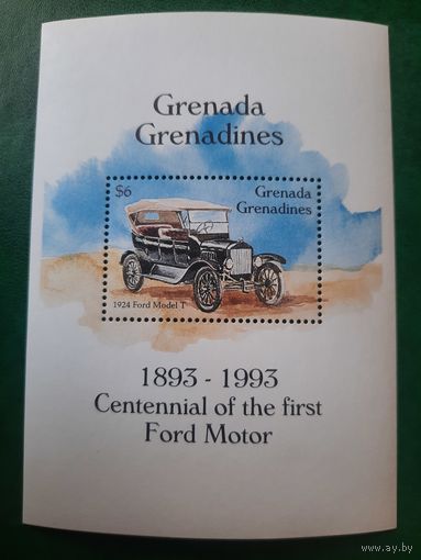 Гренада 1993. Ford-T 1924. 100 летие первого автомобиля Ford. Блок