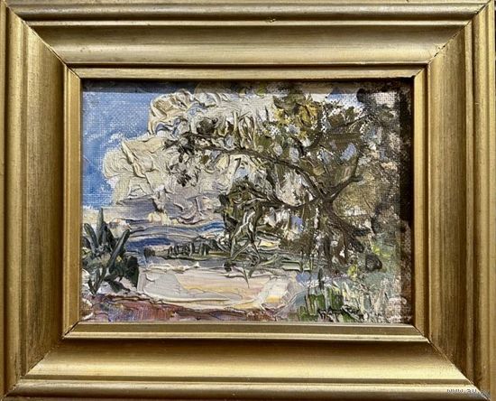 Аракчеев Б.В "Лето в Камне",1987г. Х/М,на картоне.16х22см.