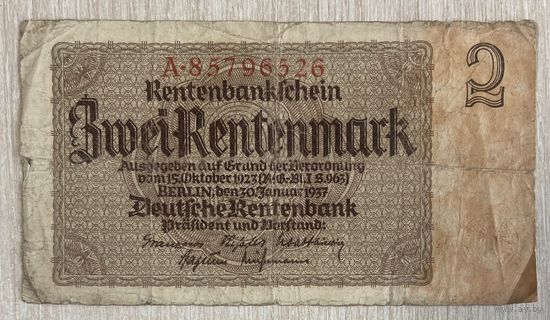 Банкнота 2 марки 1937 год. Веймарская республика