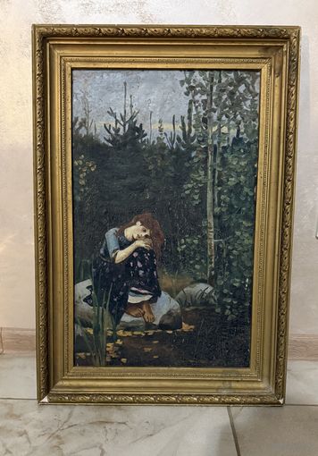 Копия картины Васнецова Аленушка старинная масло начало 20 века