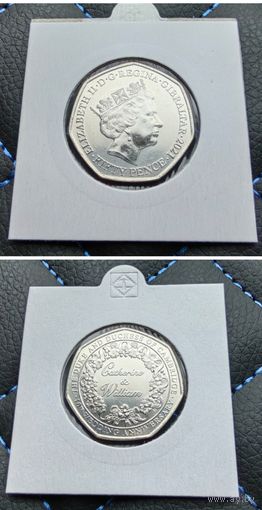 Распродажа!!! Гибралтар 50 пенсов (10 лет свадьбе герцога и герцогини Кембриджских) 2021 г. UNC