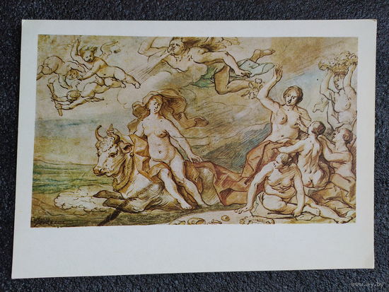 Открытка Якоб Иорданс. 1593 – 1678. Фламандская школа. Похищение Европы. Акварели западноевропейских мастеров. Государственный Эрмитаж.