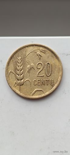20 центов 1925 года. Литва - Первая Республика (1925 - 1938). Монета не чищена. 45135