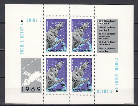 Космос. Аполлон 11. Румыния. 1969. 1 блок. Michel N бл71 (12,0 е).