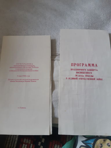 Программа праздничного концерта, посв. ВОВ, г. Гомель 1980 год, лотом