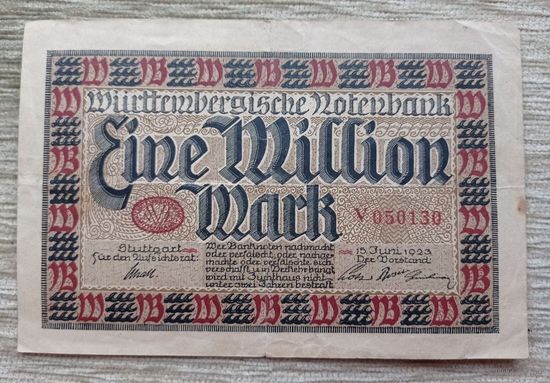 Werty71 Германия Веймар 1000000 марок 1923 банкнота 1 миллион гроссгельд Штутгарт Вюртемберг