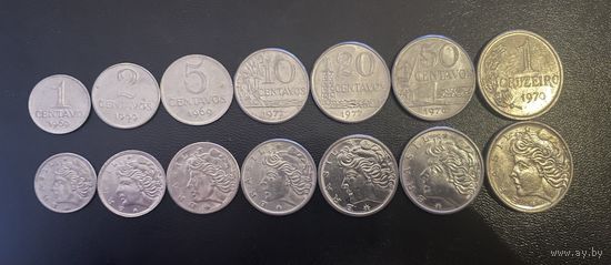Бразилия Полный набор 7 монет 1969 - 1977 год UNC