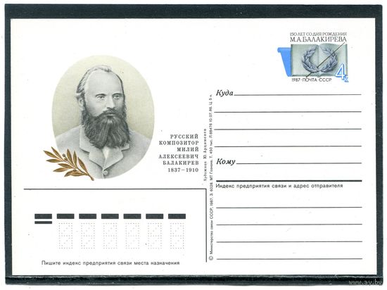 СССР 1987. ПК с ОМ. М.Балакирев, композитор