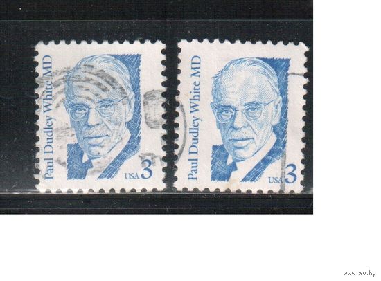 США-1986, (Мих.1849 х+у),  гаш., Стандарт, Личности, Врач, Медицина (одиночка), 2 типа бумаги