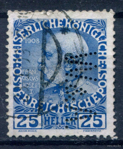 Австро-Венгрия - 1908/13г. - Франц Иосиф, перфин, 25 H - 1 марка - гашёная. Без МЦ!